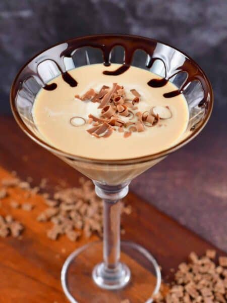 top look at the chocolate martini in a glass with chocolate rim