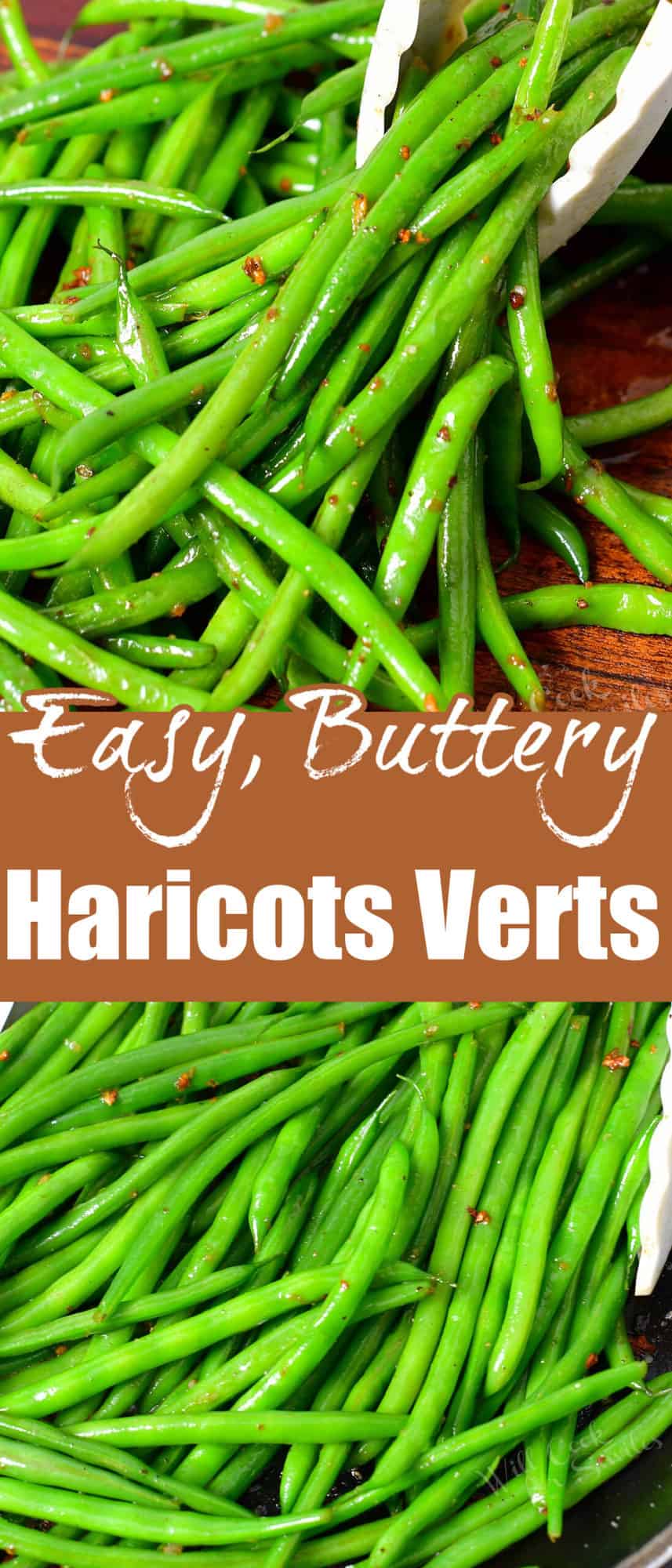 collage of two images of haricots verts close up