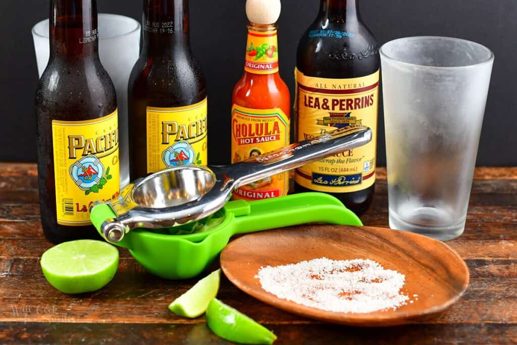 ingredients for Michelada gathered together