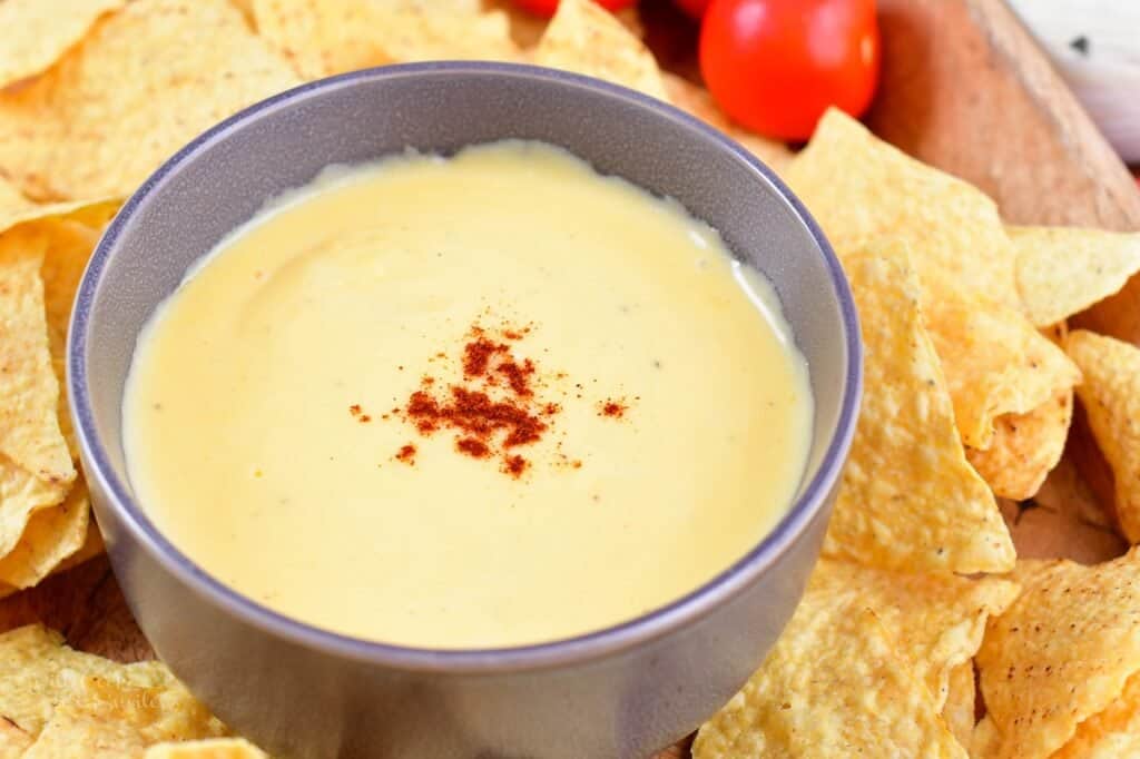 to view of the nacho cheese in a bowl
