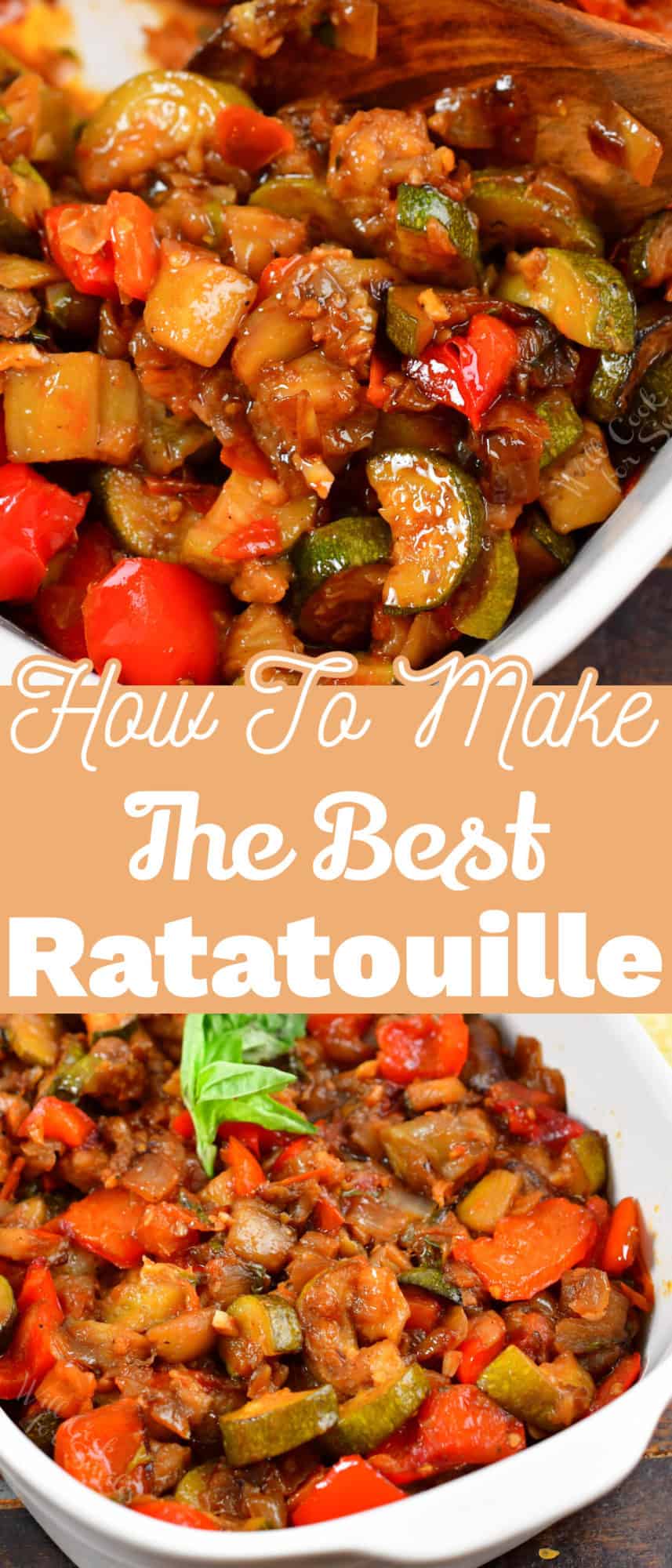 collage of two closeup images of ratatouille