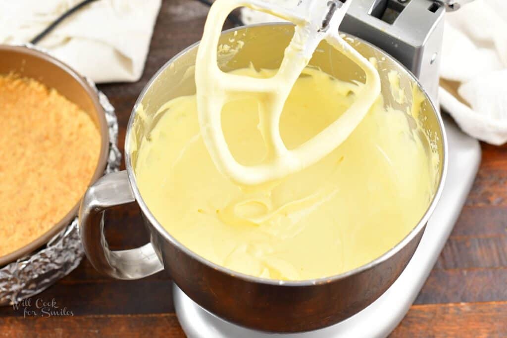 ricotta cheesecake filling in a stand up mixer