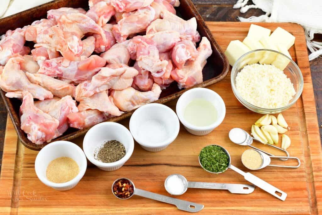 ingredients for air fryer wings on the cutting board
