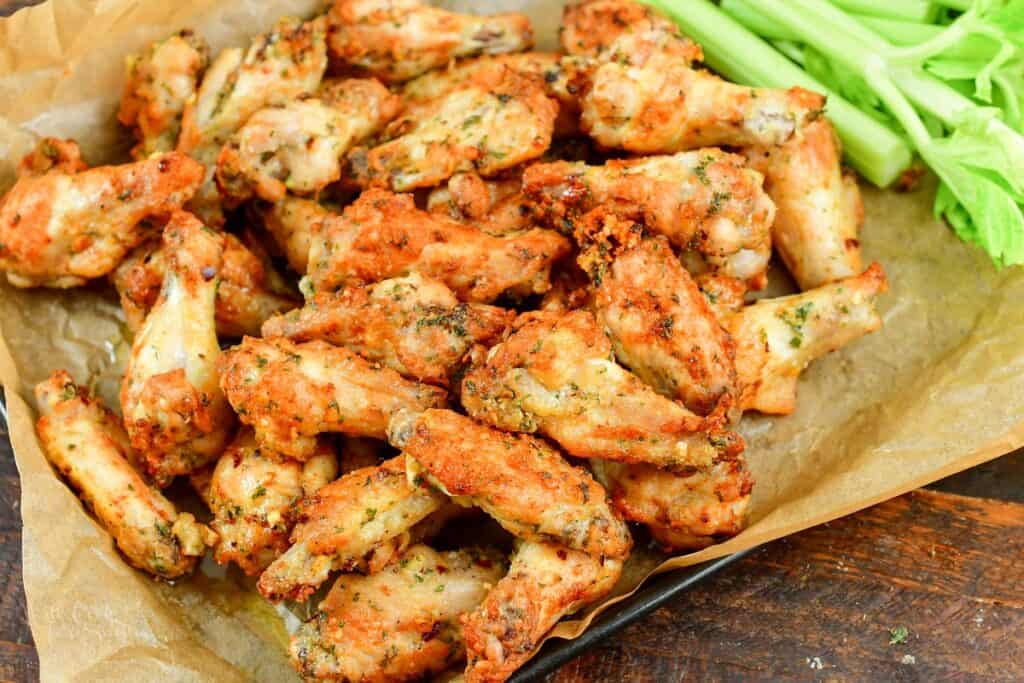 crispy air fryer chicken wings on the parchment