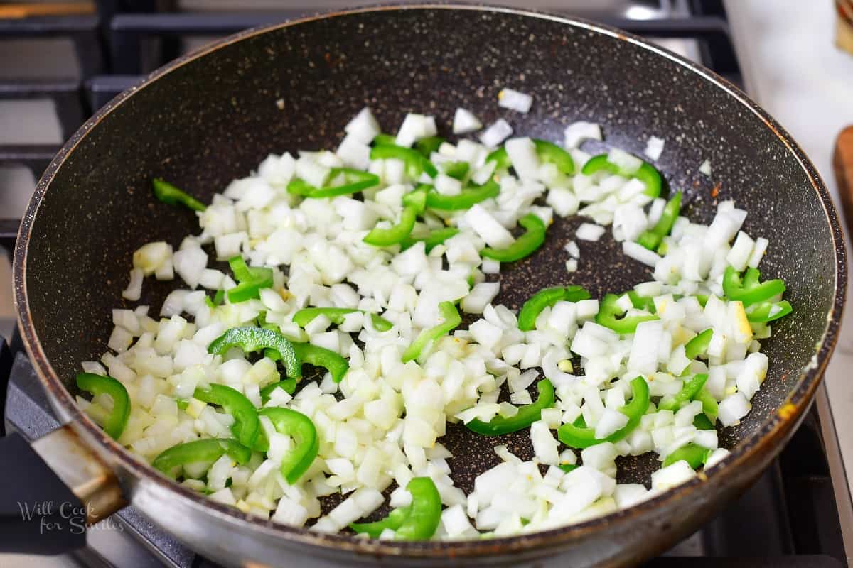 sautéing onions and jalapenos