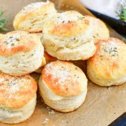 stacked biscuits on the cutting board