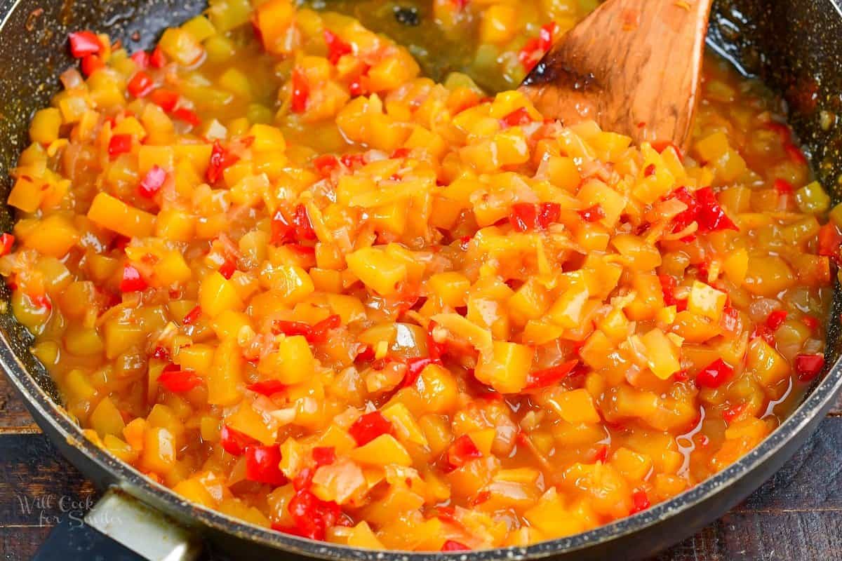 cooked mango chutney in a pan