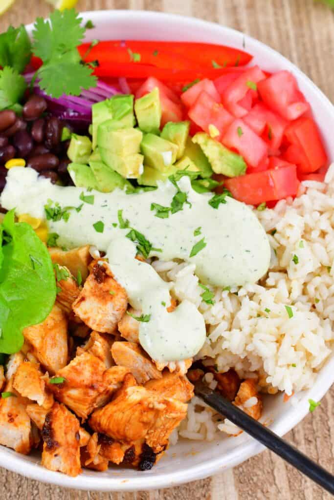 Burrito Bowl - Chicken Burrito Bowls with Avocado Ranch Dressing | Meal ...