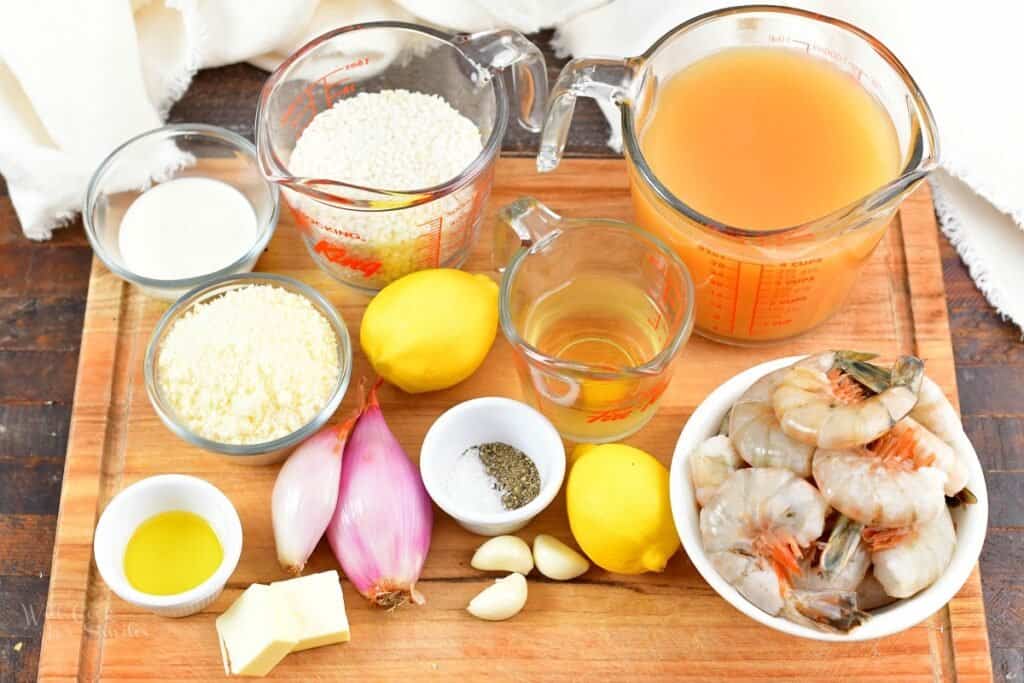 ingredients for lemon risotto on the board