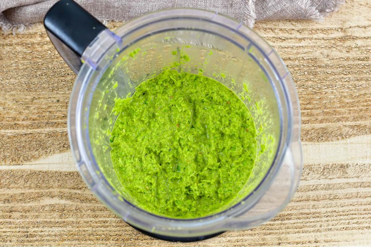 blended green curry paste in a blender
