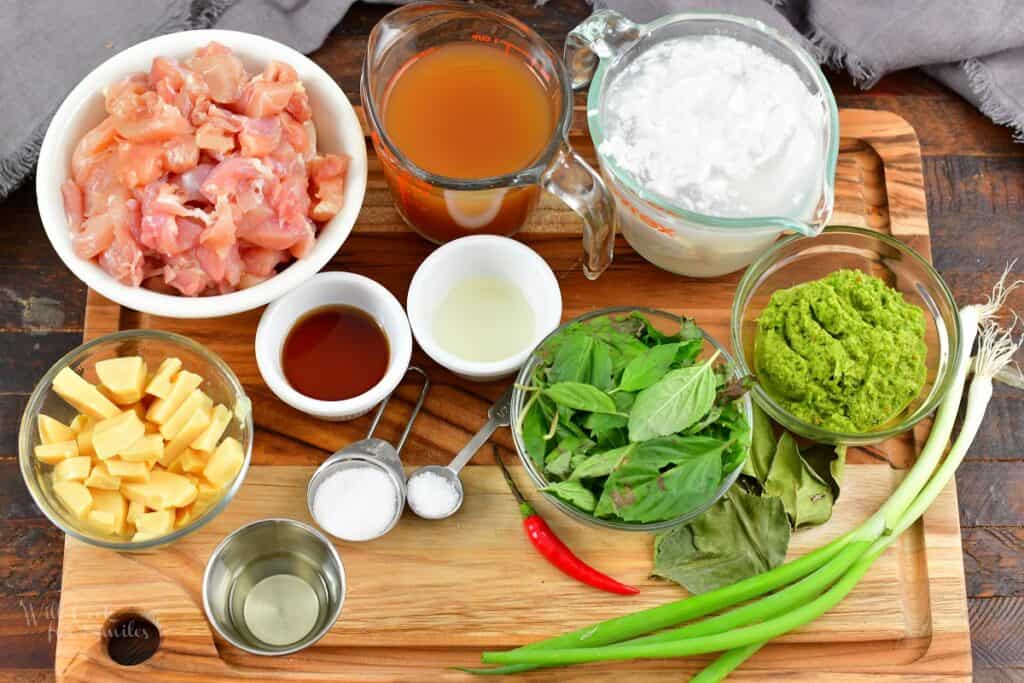 ingredients for Thai green curry on the cutting board