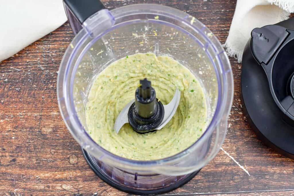 blended white bean dip in a blender