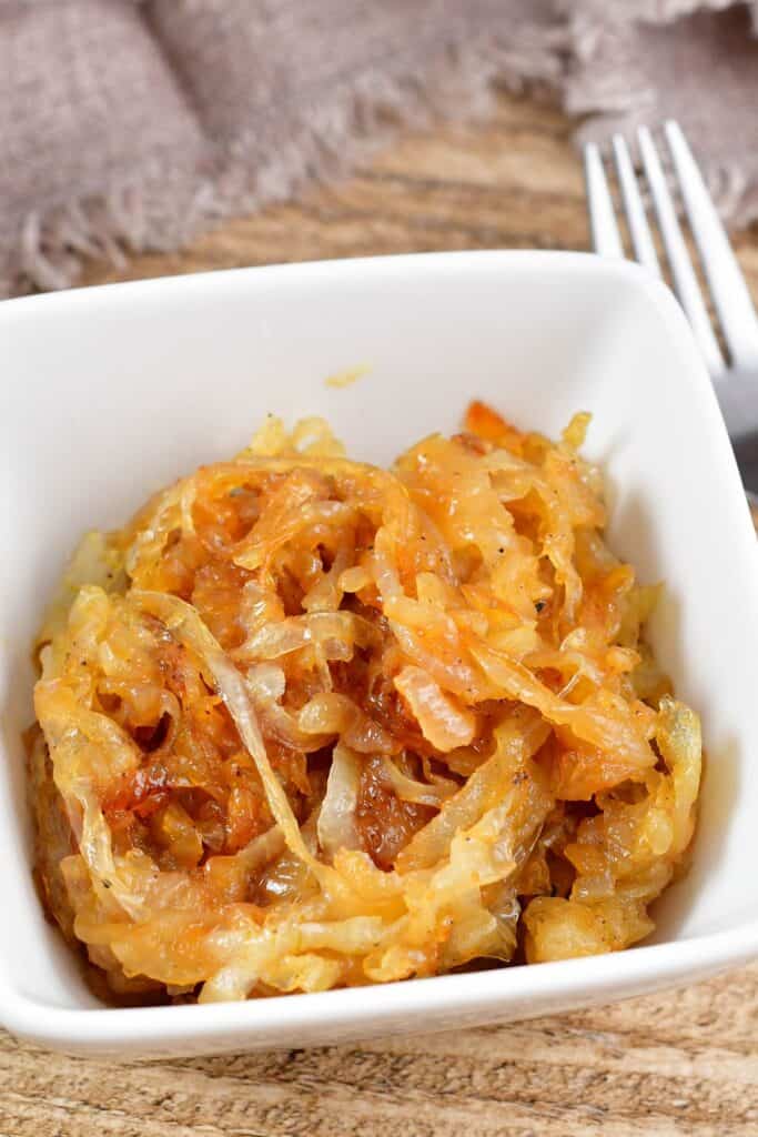 caramelized onion in a white bowl