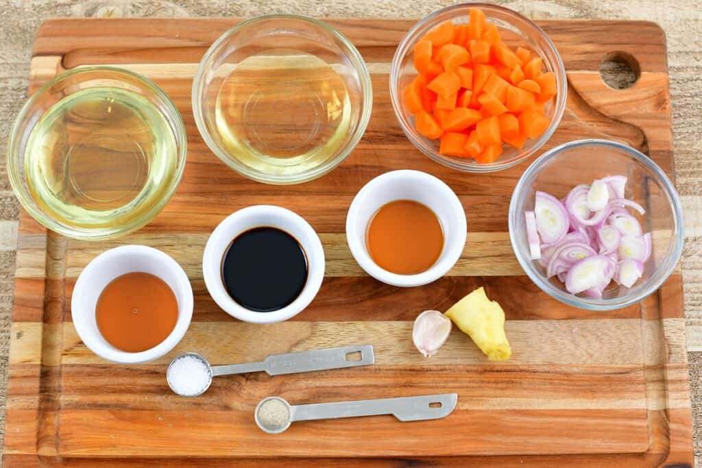 ingredients for ginger dressing on the cutting board