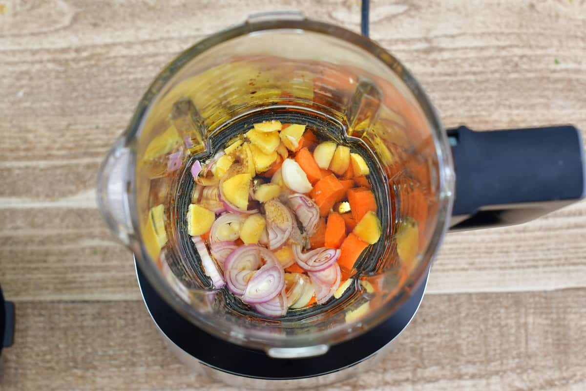 ingredients for ginger dressing in the blender