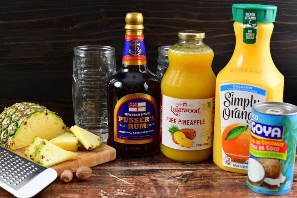 ingredients for the painkiller cocktail