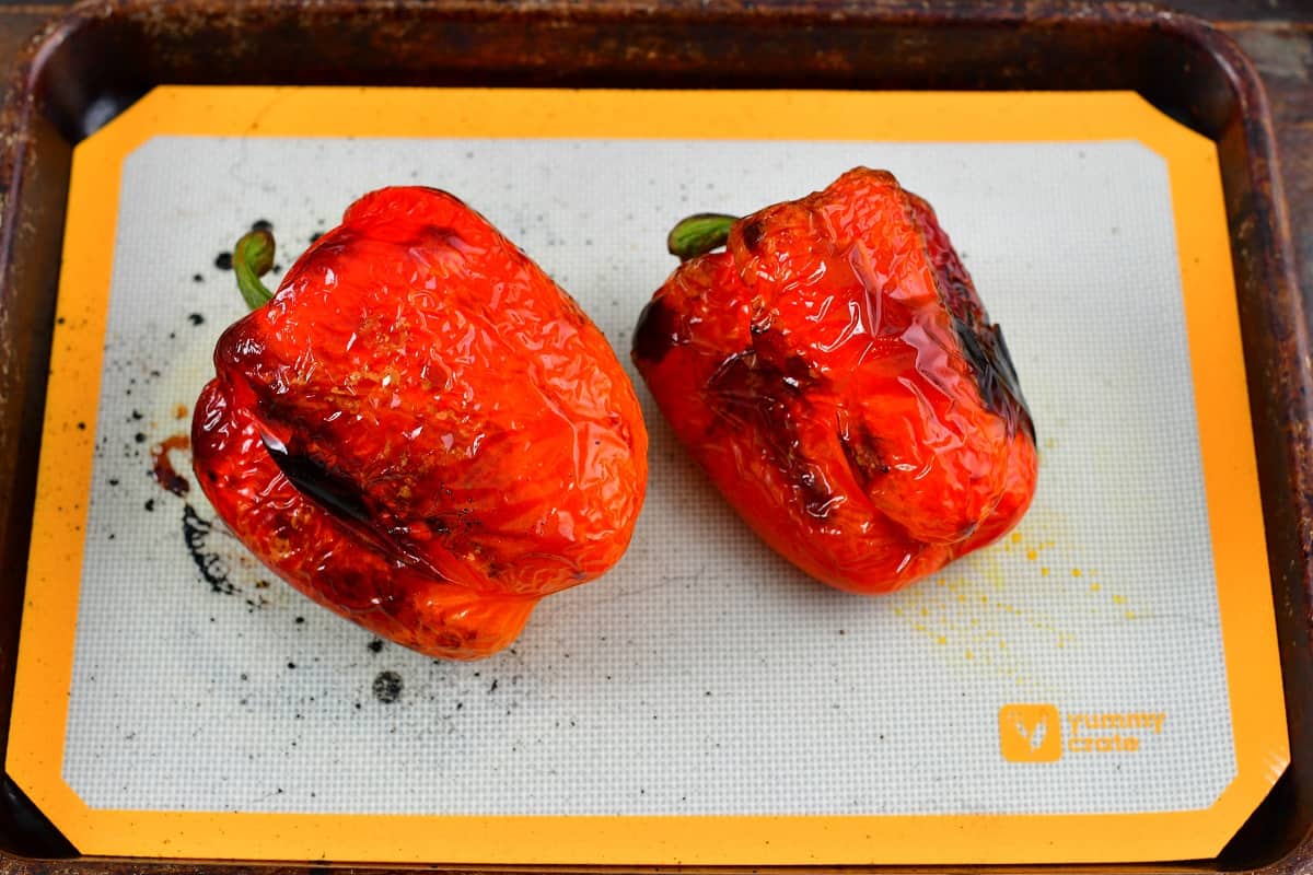 roasted peppers on the baking sheet