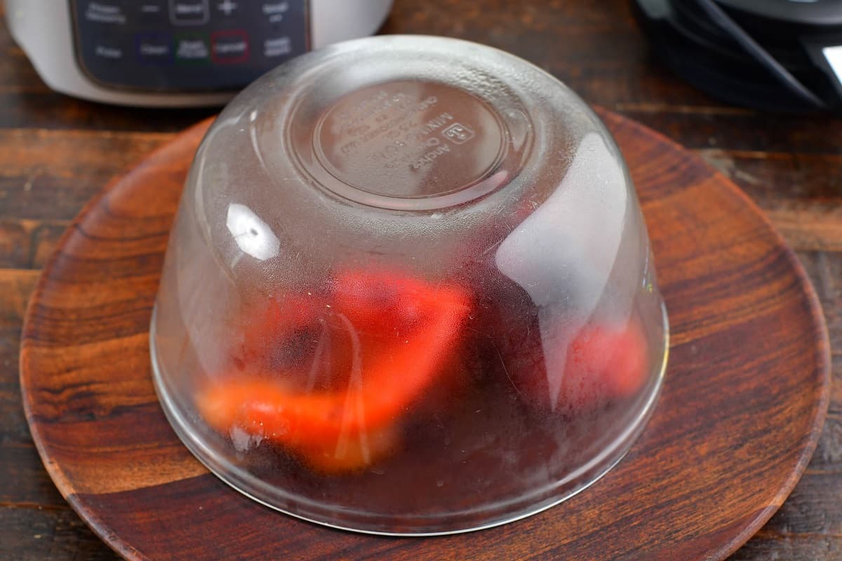 roasted peppers under a cloche