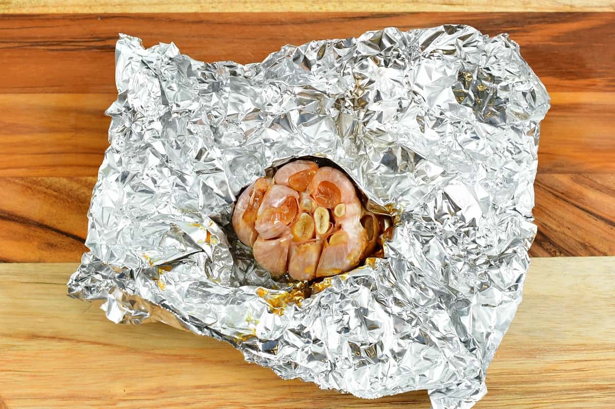 roasted garlic wrapped in aluminum foil