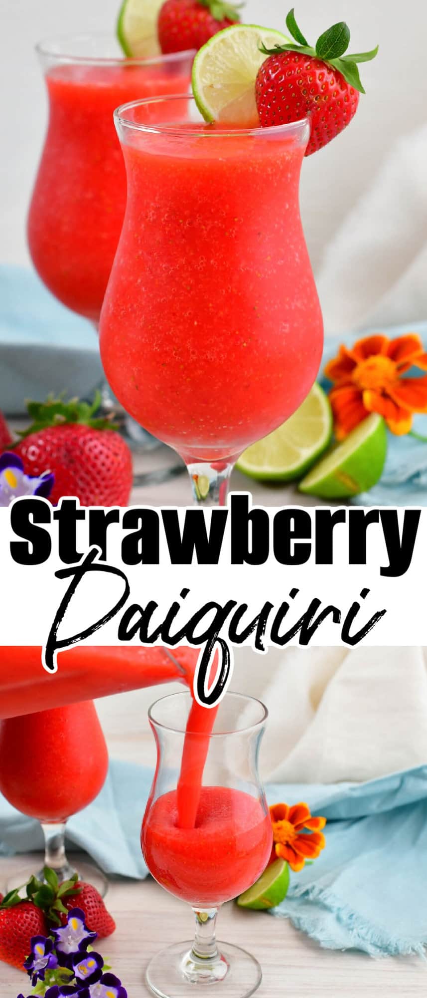 collage of two images of frozen daiquiri close up