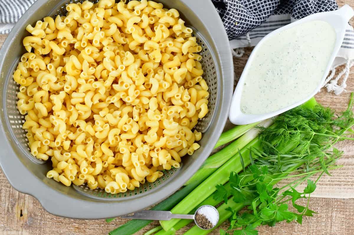 ingredients for the green goddess macaroni salad