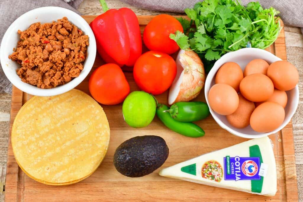 ingredients for huevos rancheros on the cutting board