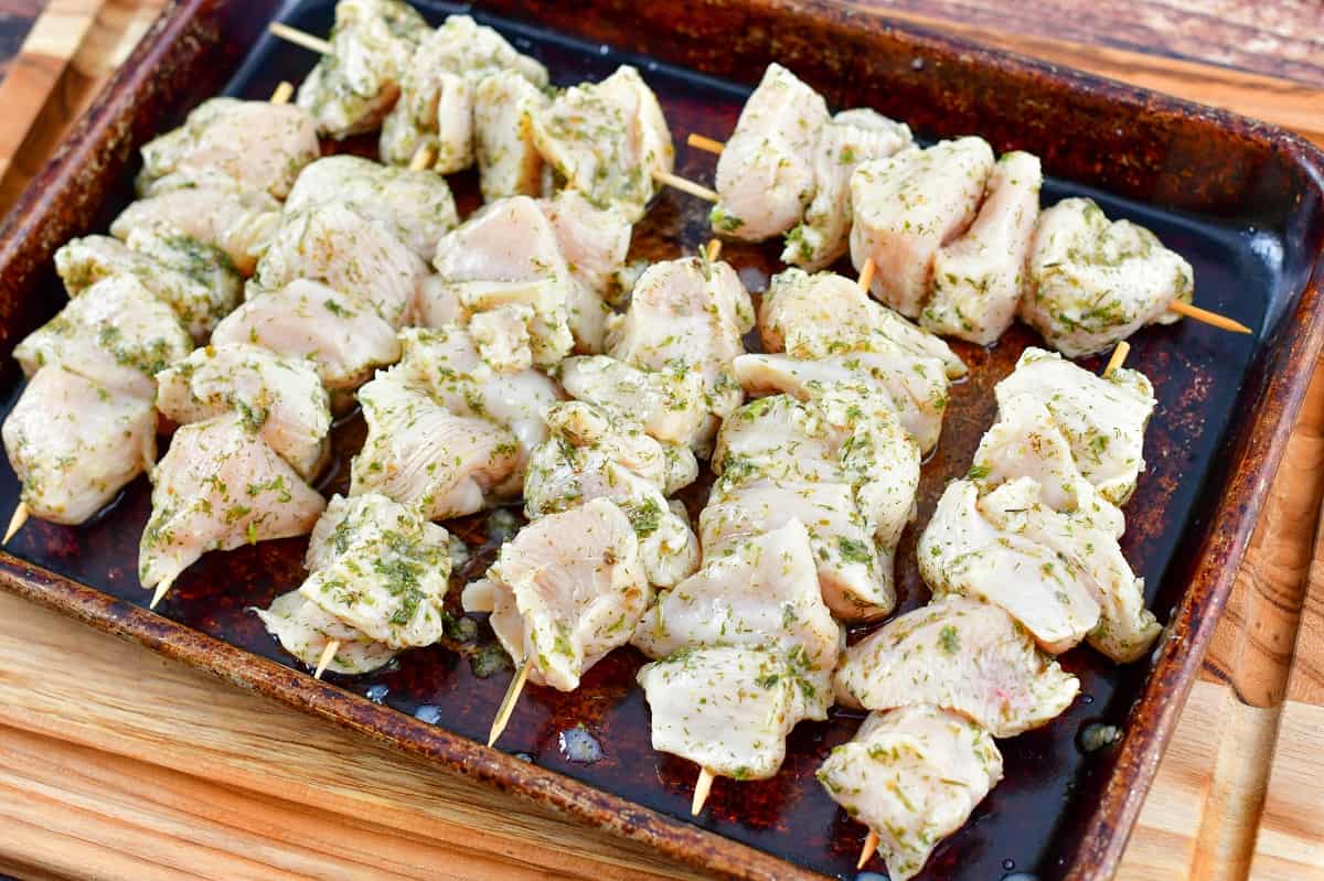 Greek marinated chicken on skewers