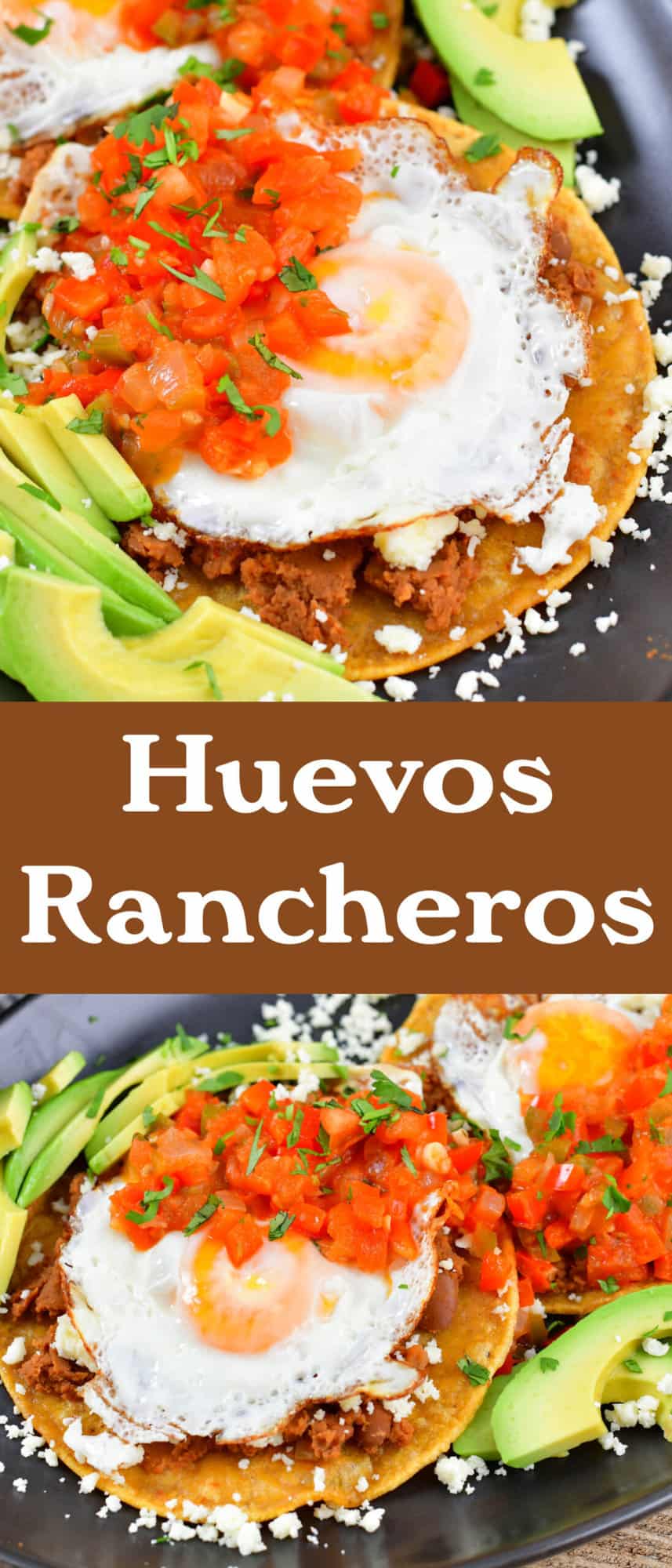 collage of two images of Huevos Rancheros closeup