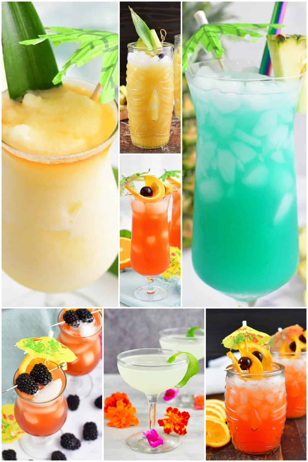 Collage of 7 rum drinks