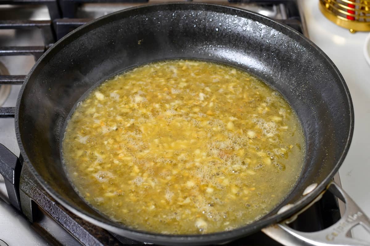 butter sauce simmering in the pan