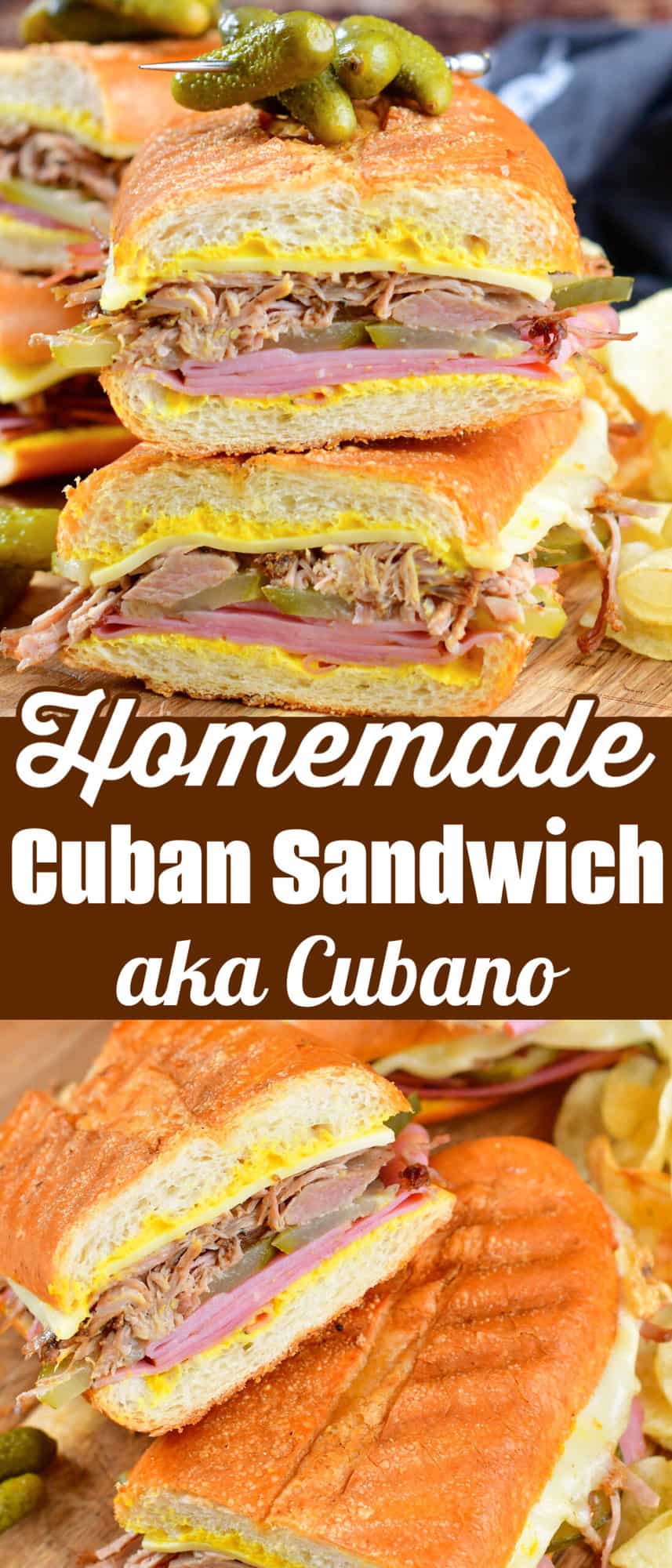 collage of two images of the Cuban sandwich stacked with title