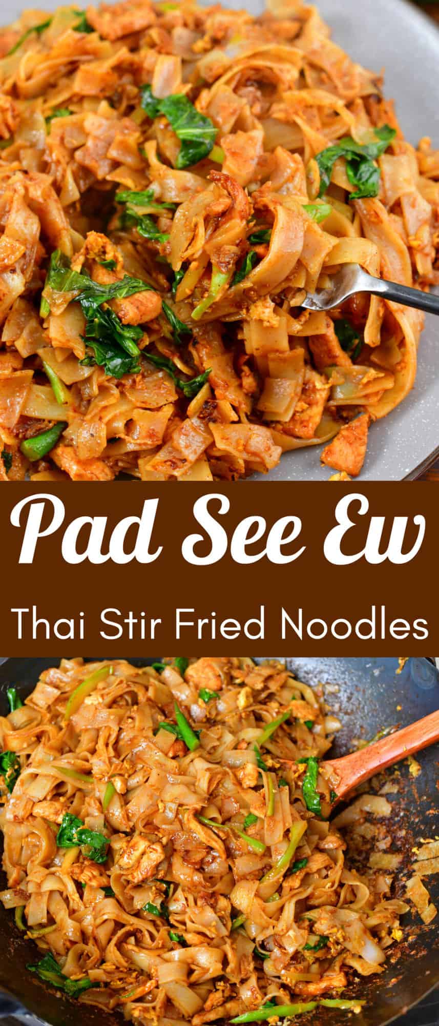 collage of two close up Pad See Ew noodles