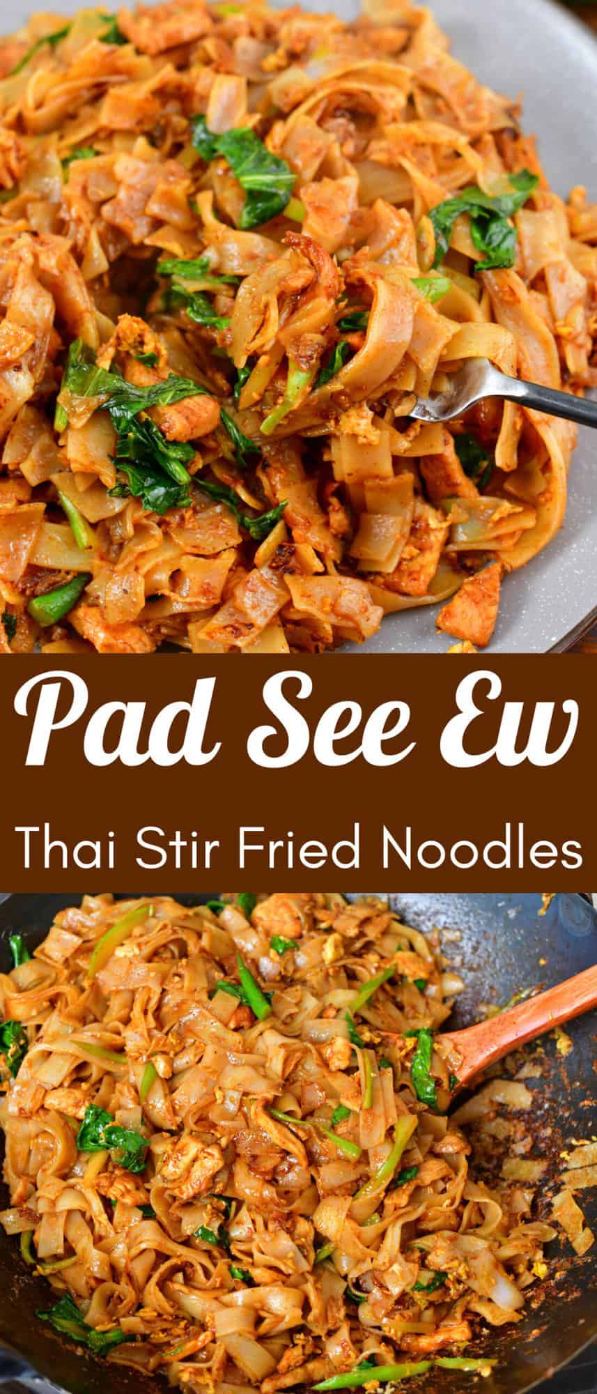 collage of two close up Pad See Ew noodles