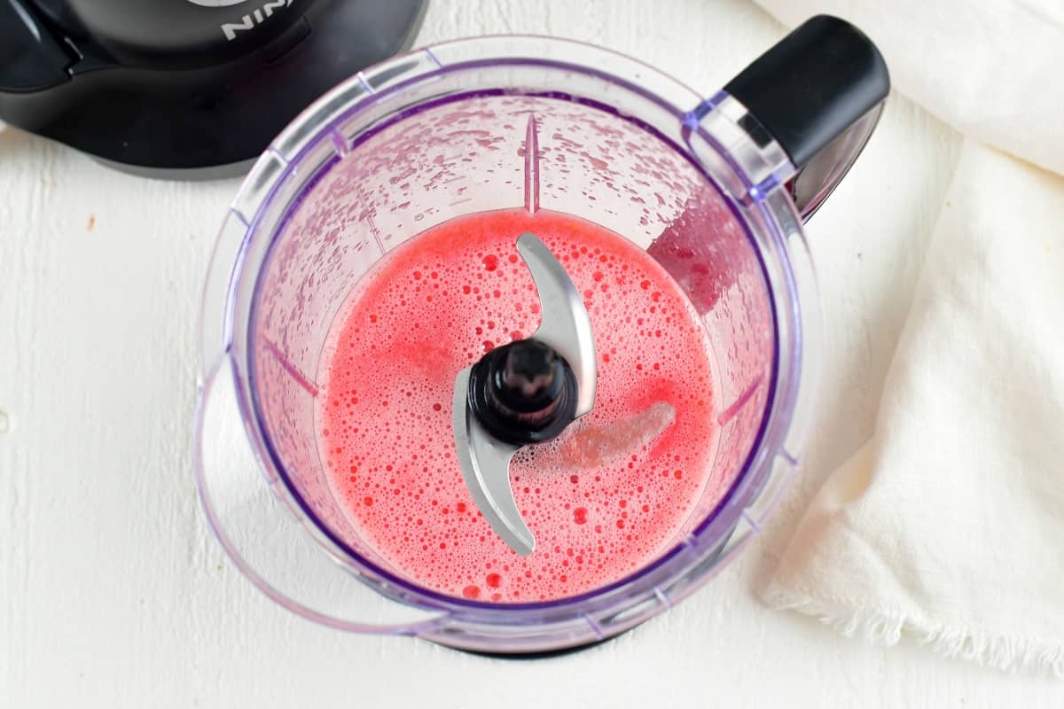 blended watermelon chunks in a blender