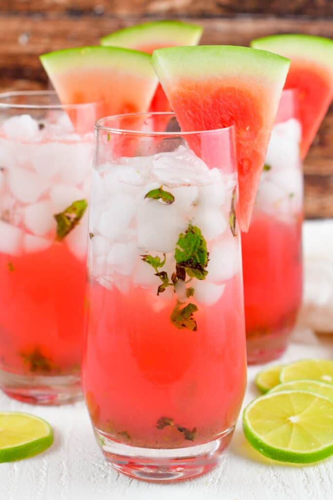 front view of watermelon mojito garnished