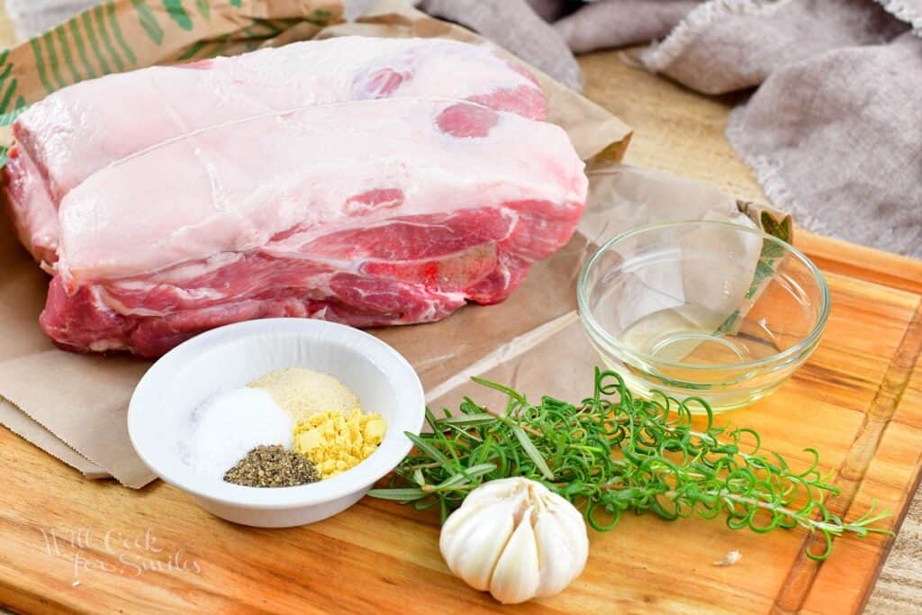 ingredients for roast pork on the cutting board.