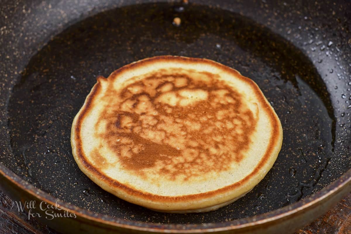 cooked pancake in a pan