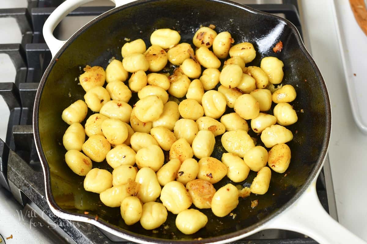 sautéing gnocchi in the pan
