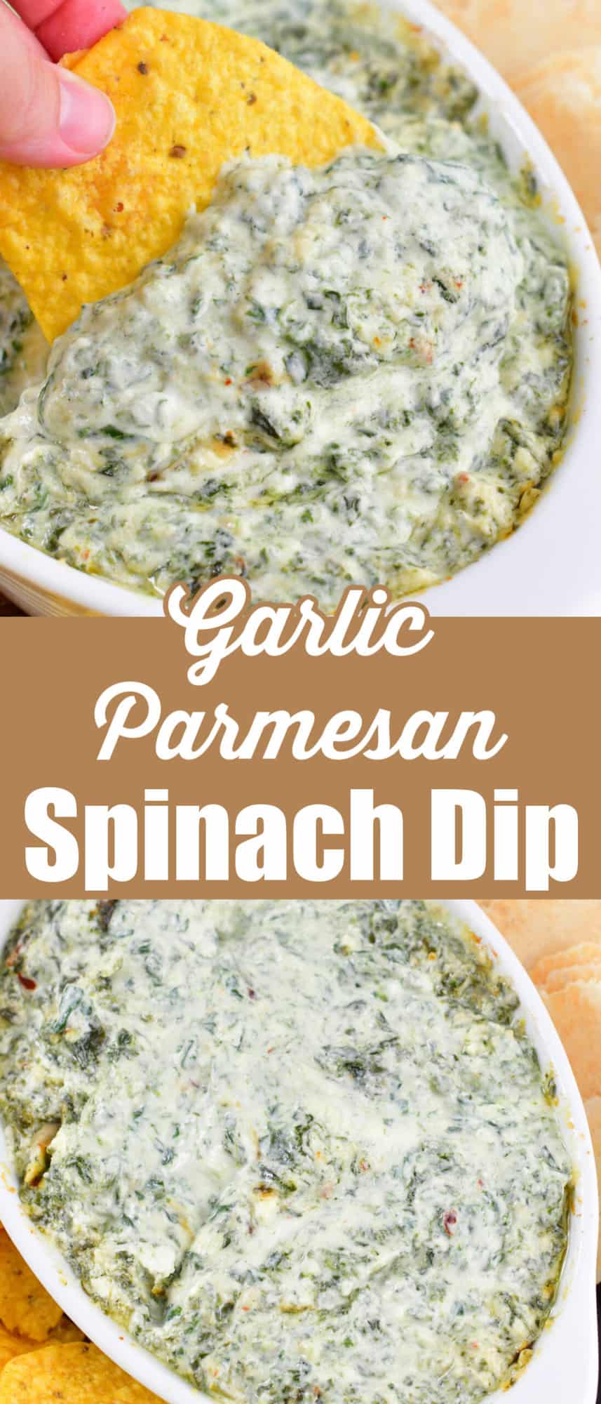 collage of closeup images of spinach dip in a bowl.