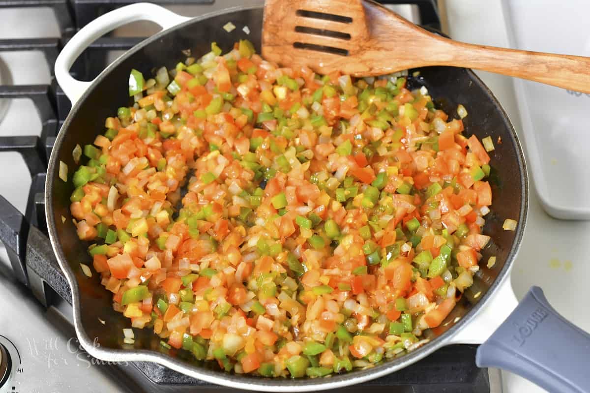 diced vegetables cooking in the pan