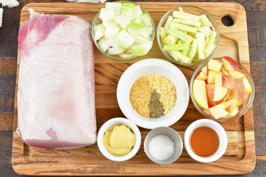 ingredients for apple maple Dijon pork roast.