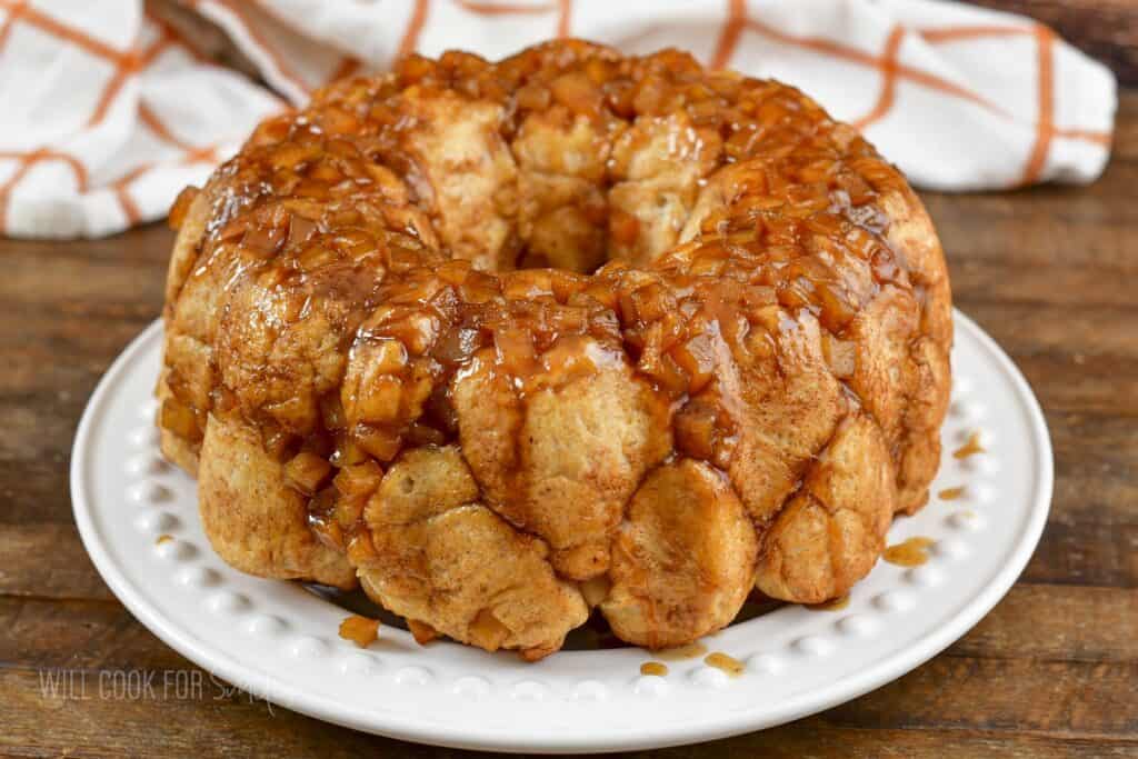 monkey bread out of the pan on the plate.