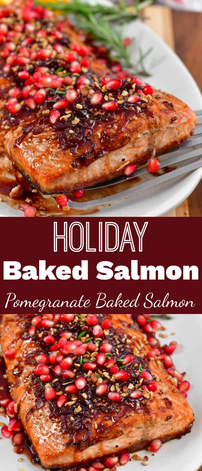 collage of closeup holiday salmon images and title.