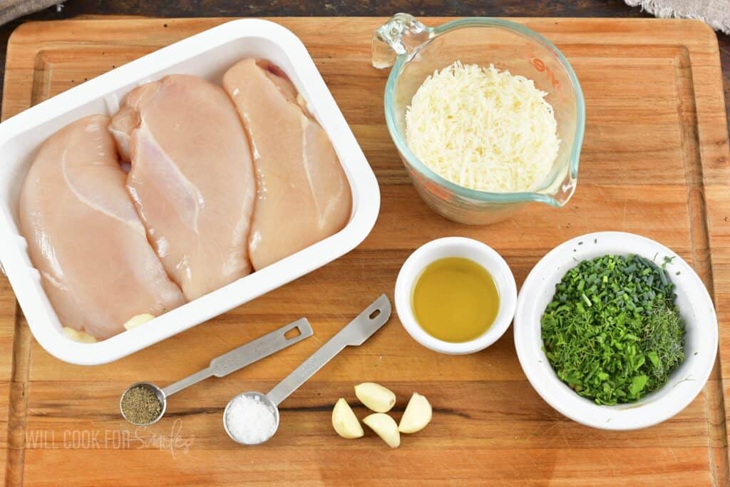 ingredients for the parmesan and herb stuffed chicken.