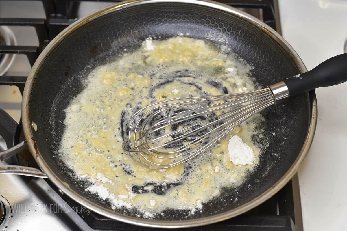 making roux in the pan.