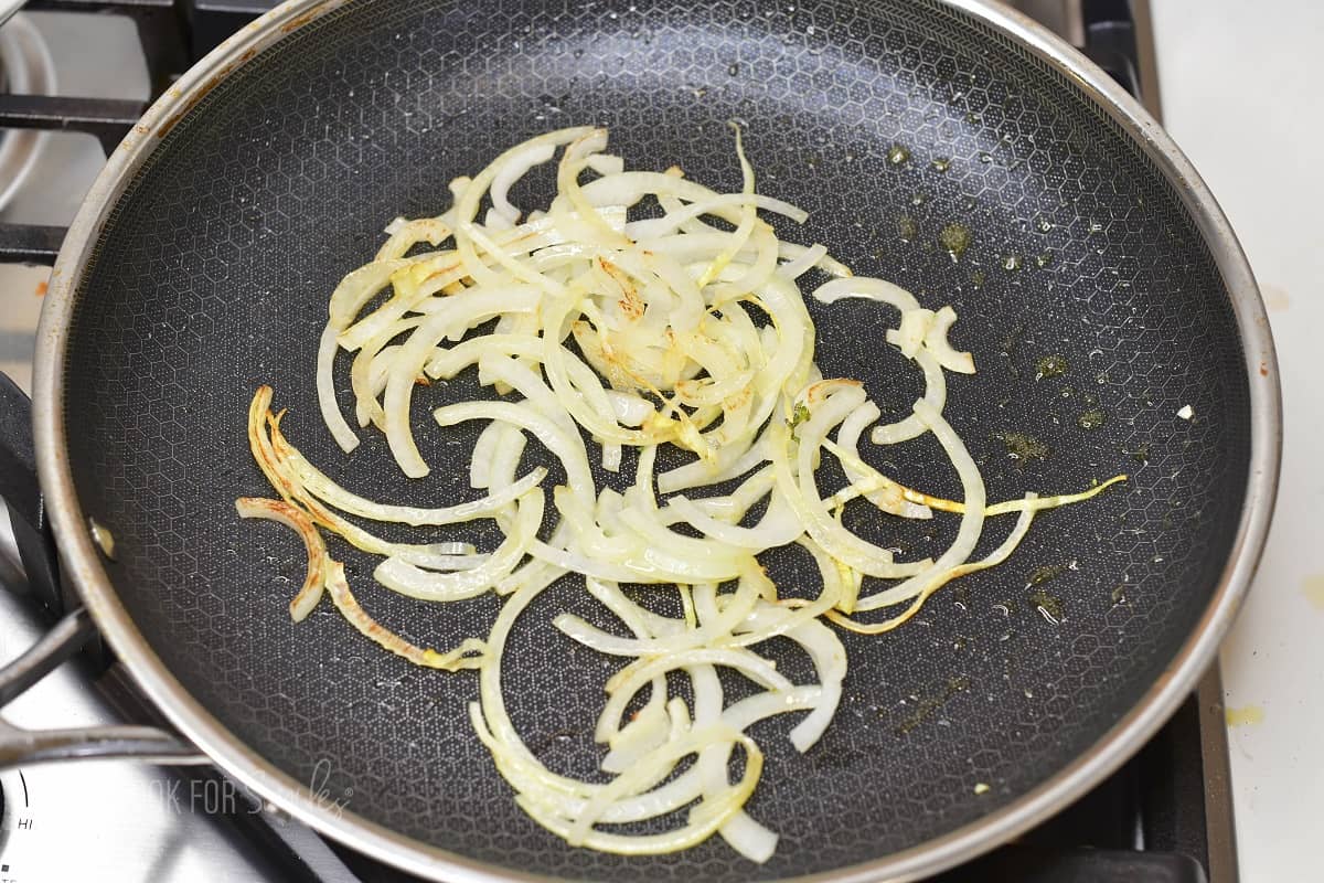 sautéed onion in a pan.
