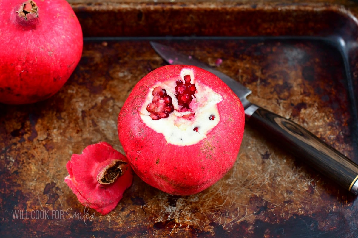 pomegranate with top cut off.
