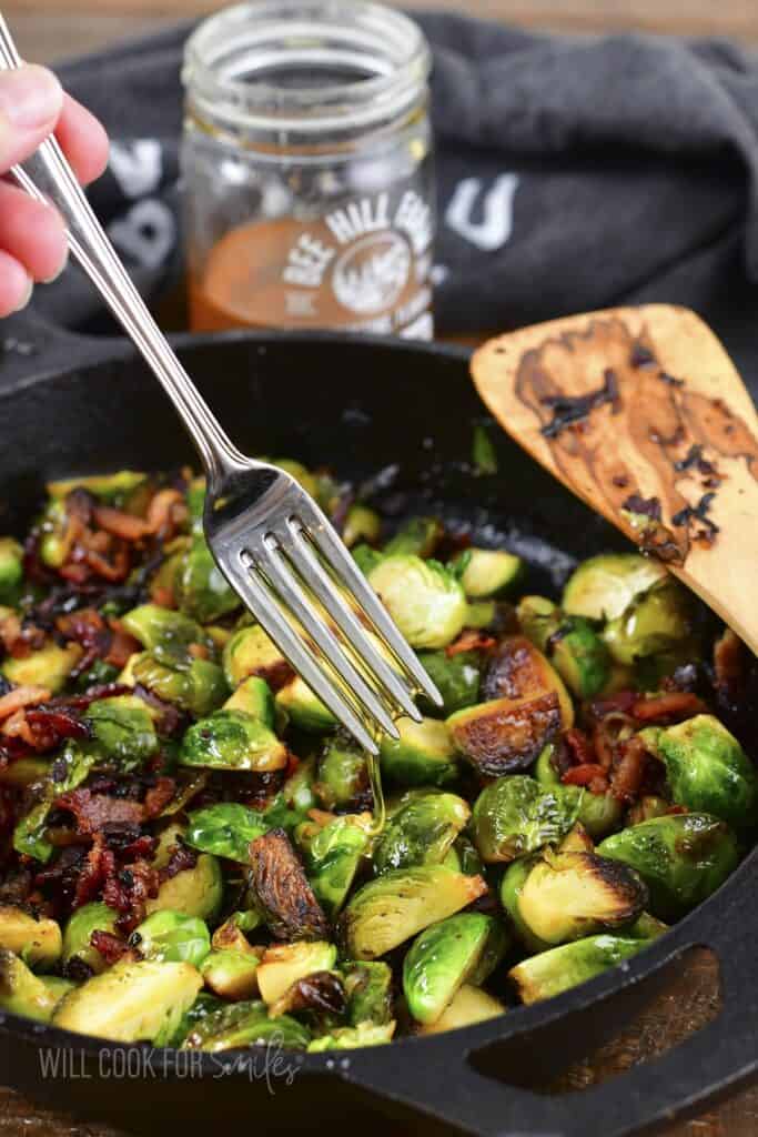 drizzling honey over roasted brussels sprouts.