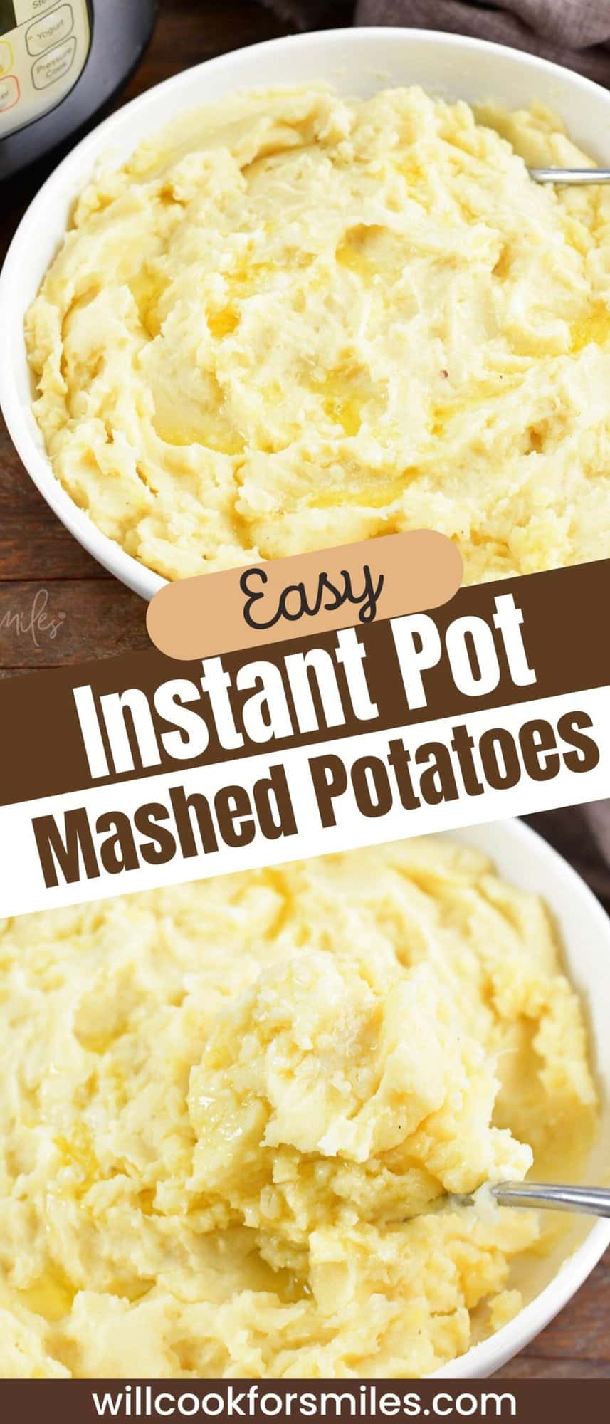 collage of two images of mashed potatoes and title.