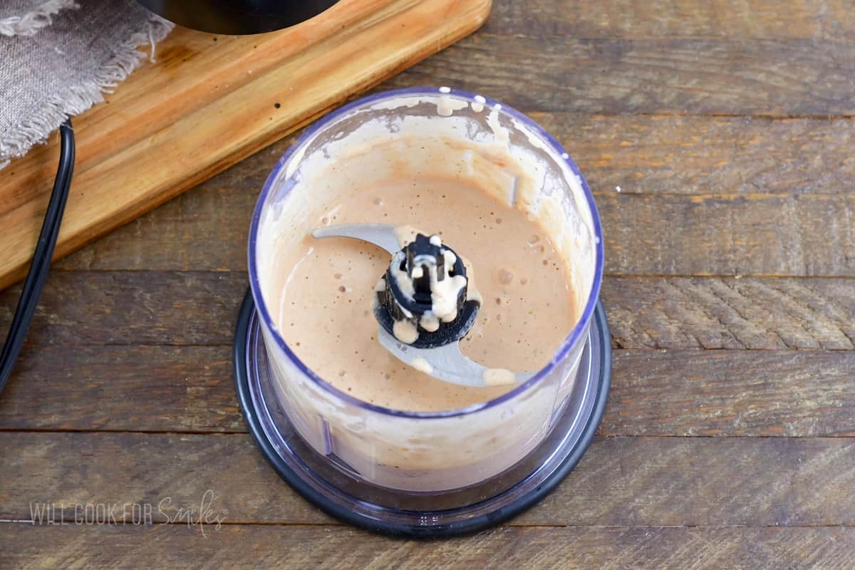 creamy salsa dressing blended in the blender.